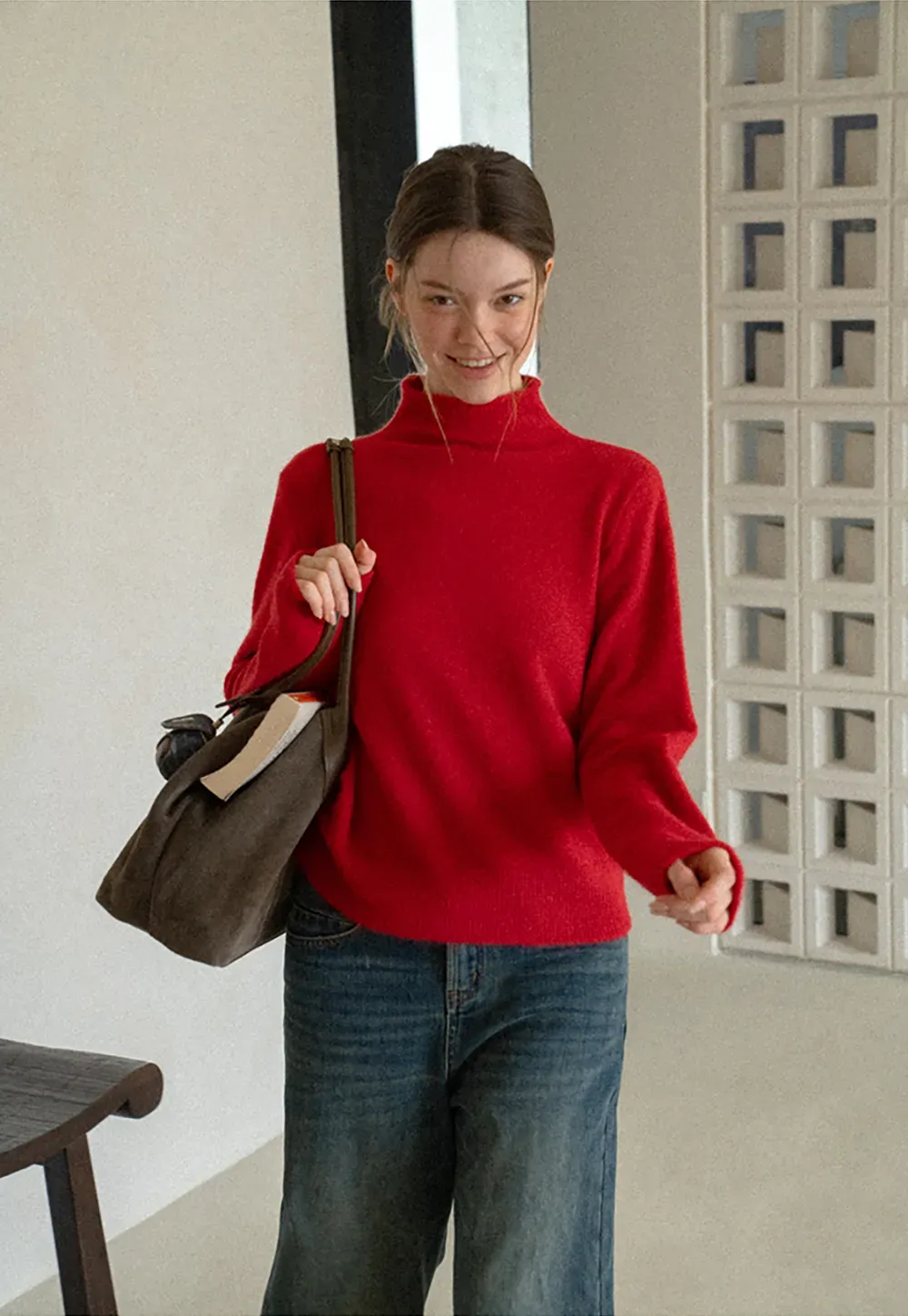 High Neck Ribbed Knit Sweater