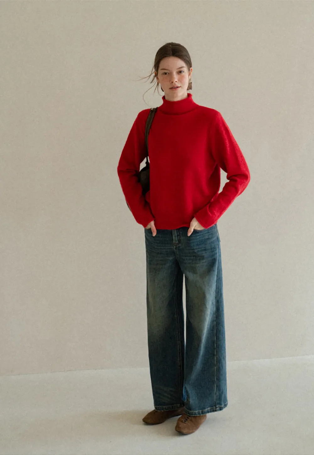 High Neck Ribbed Knit Sweater