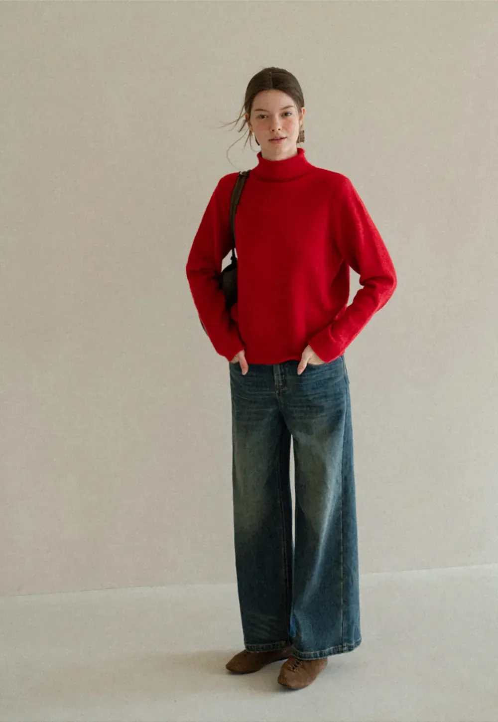High Neck Ribbed Knit Sweater