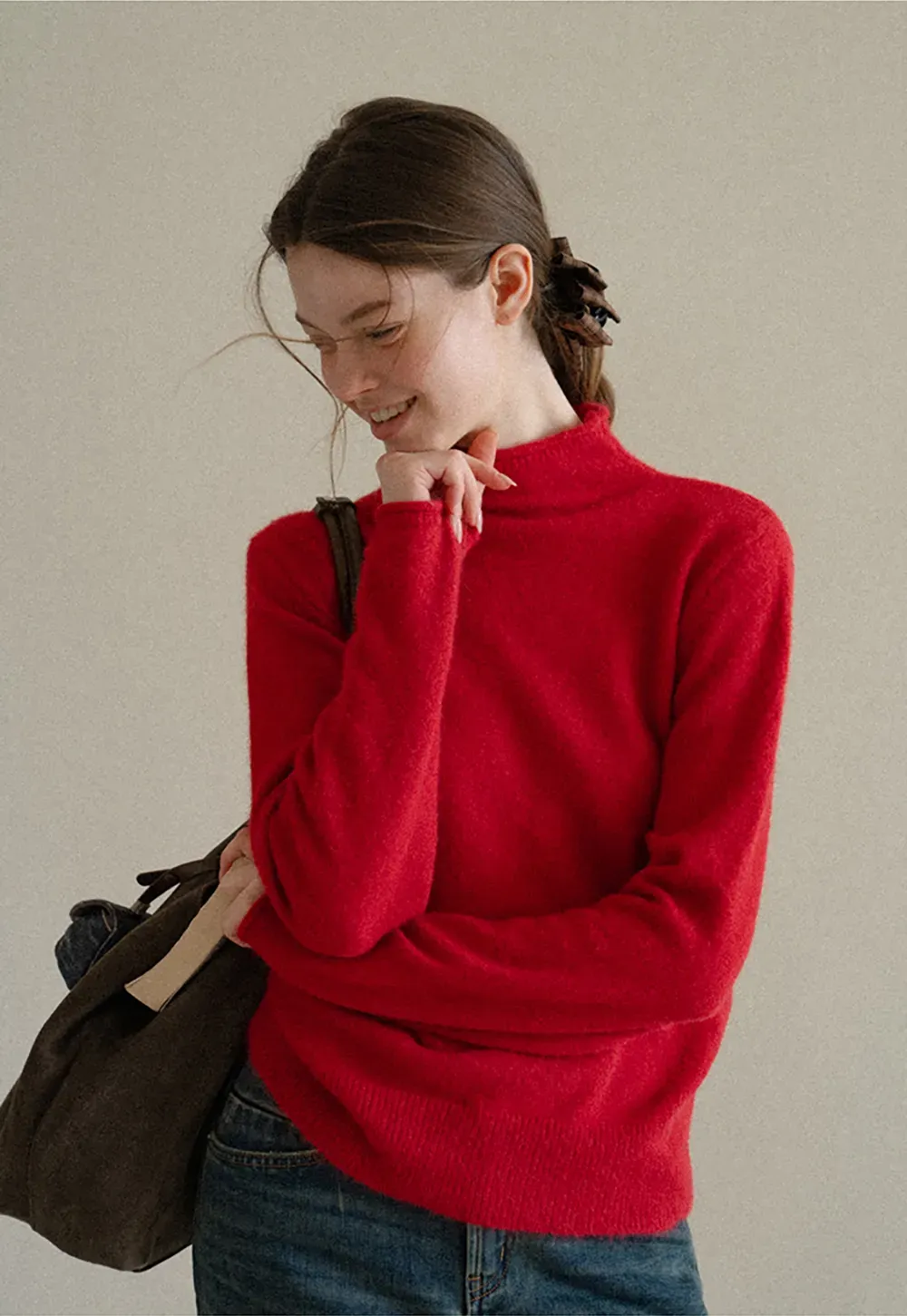 High Neck Ribbed Knit Sweater