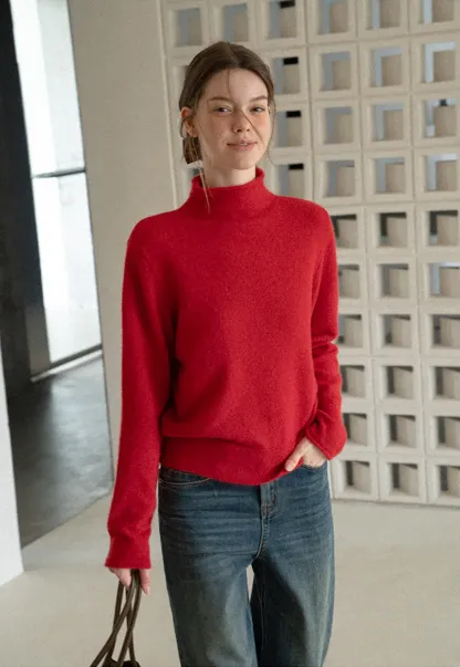 High Neck Ribbed Knit Sweater