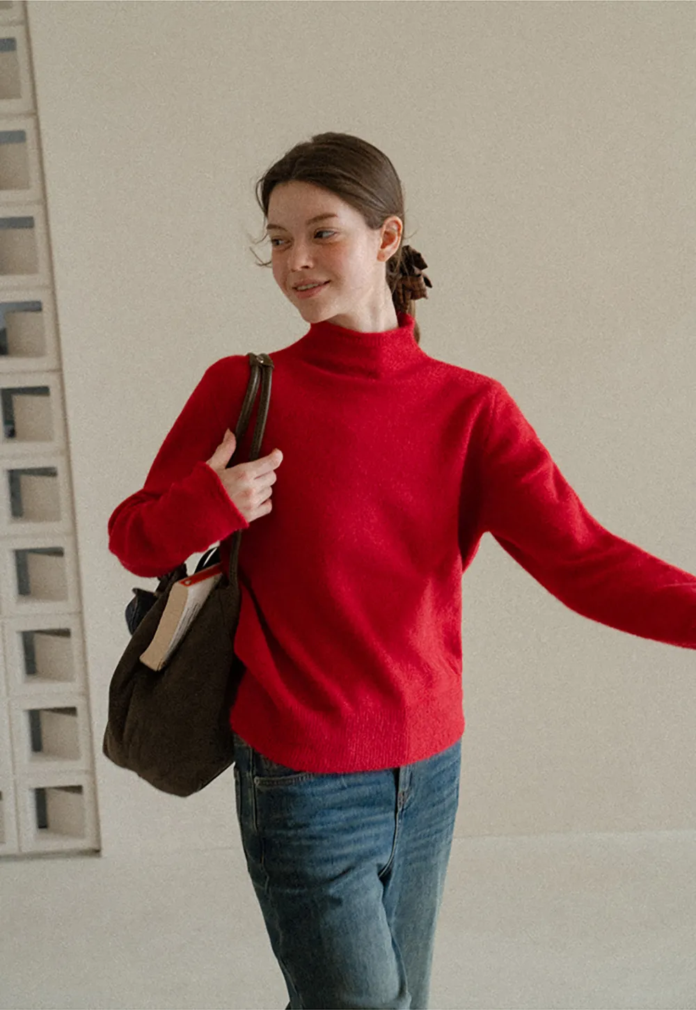 High Neck Ribbed Knit Sweater