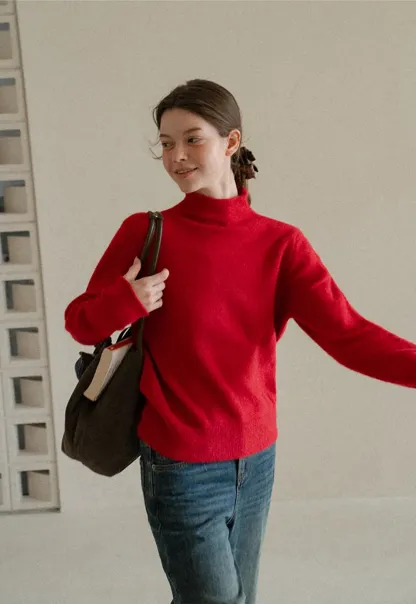 High Neck Ribbed Knit Sweater