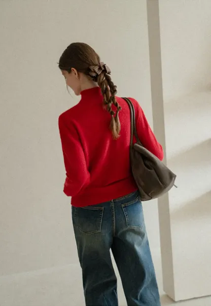 High Neck Ribbed Knit Sweater