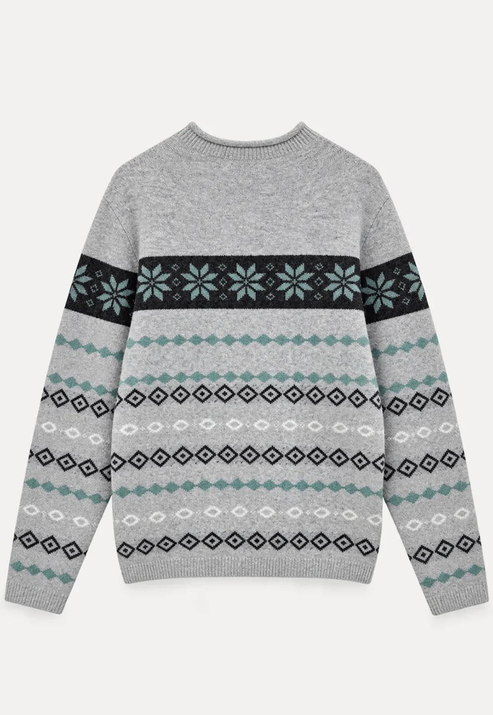 Fair Isle Patterned Half Turtleneck Knit Sweater