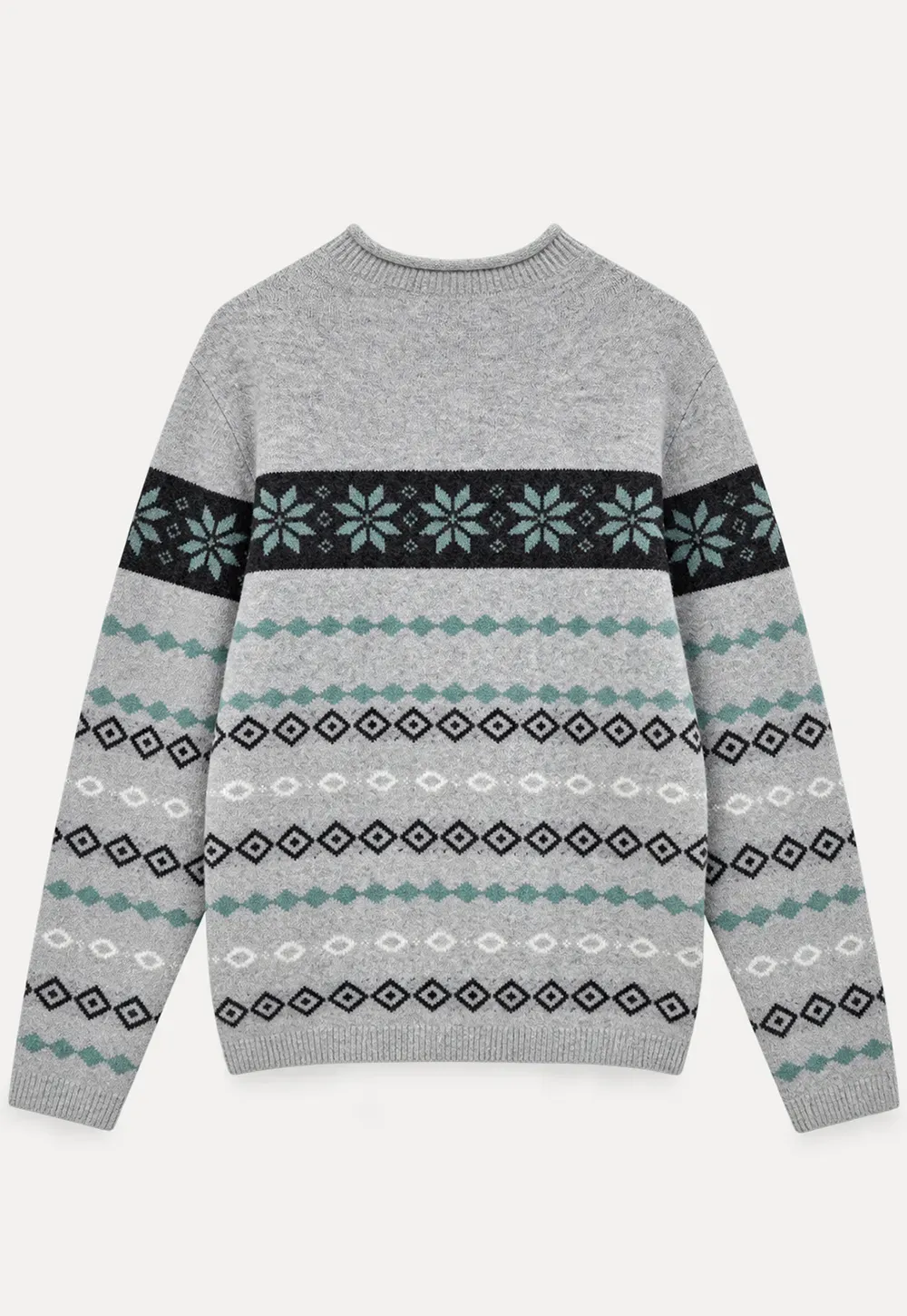 Fair Isle Patterned Half Turtleneck Knit Sweater