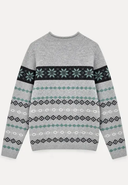 Fair Isle Patterned Half Turtleneck Knit Sweater