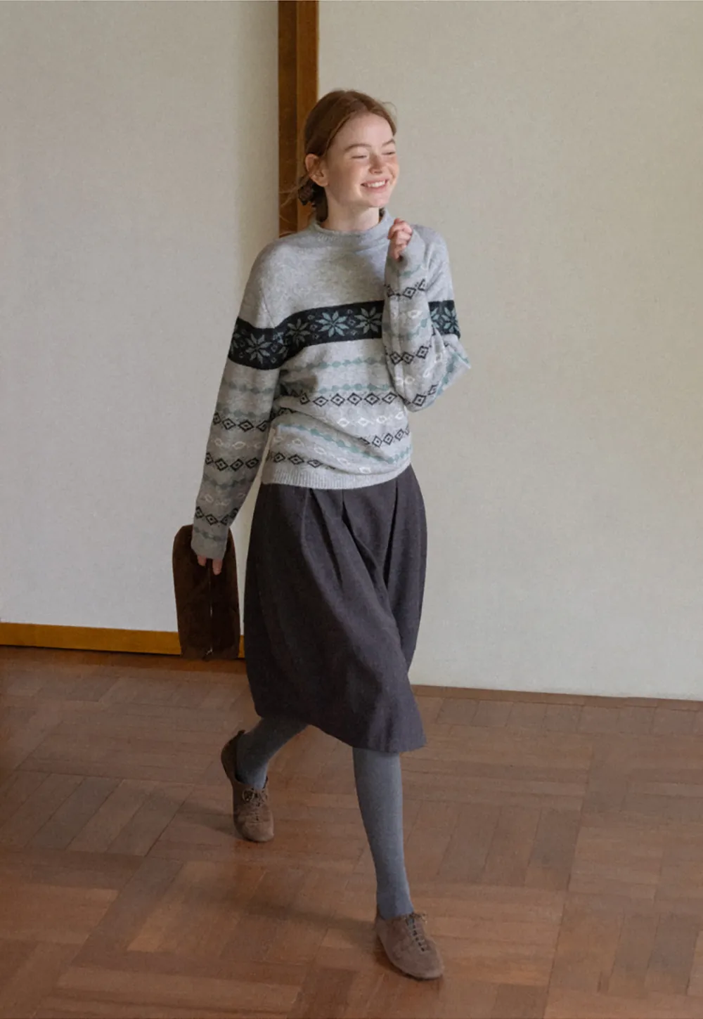 Fair Isle Patterned Half Turtleneck Knit Sweater