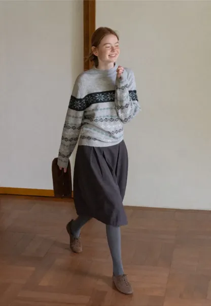 Fair Isle Patterned Half Turtleneck Knit Sweater