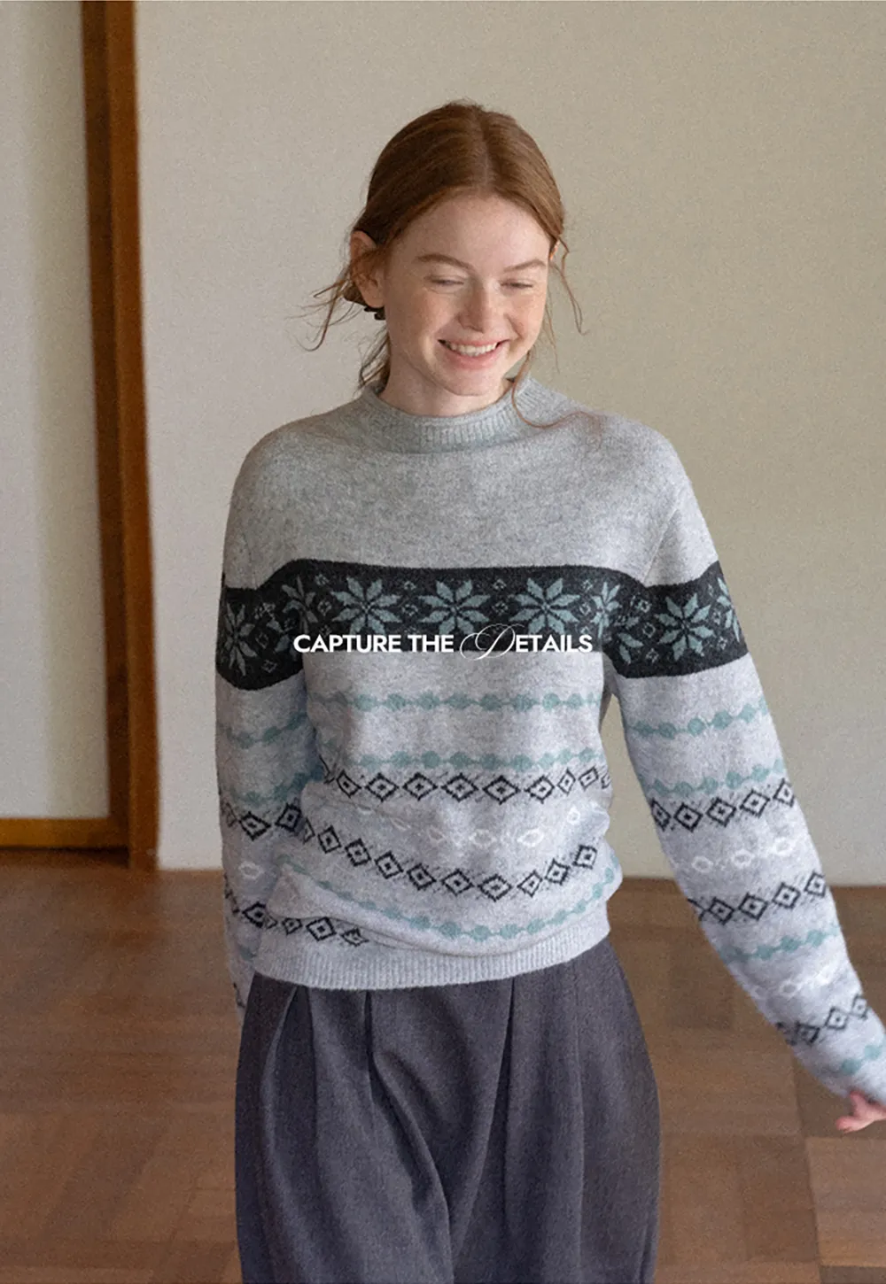 Fair Isle Patterned Half Turtleneck Knit Sweater