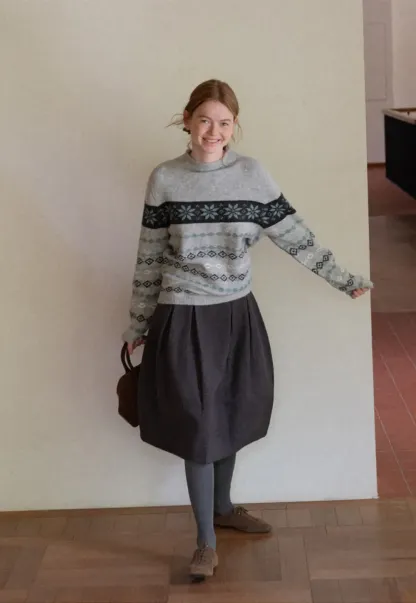 Fair Isle Patterned Half Turtleneck Knit Sweater