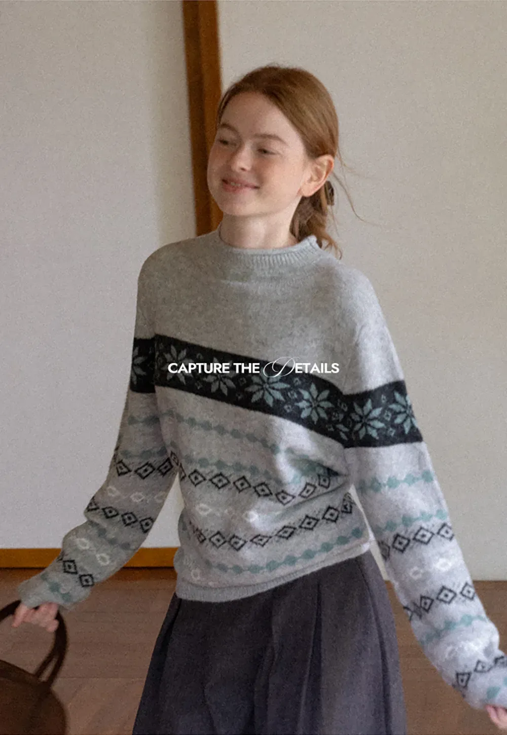 Fair Isle Patterned Half Turtleneck Knit Sweater