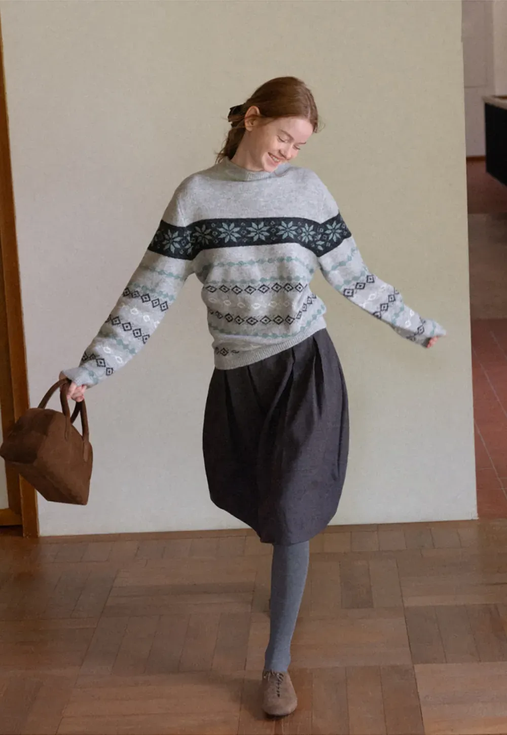 Fair Isle Patterned Half Turtleneck Knit Sweater