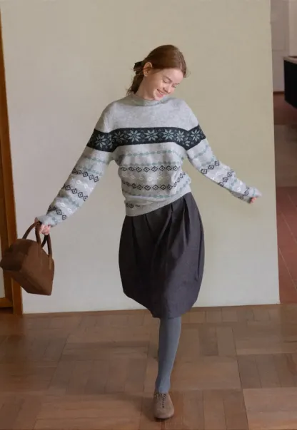 Fair Isle Patterned Half Turtleneck Knit Sweater