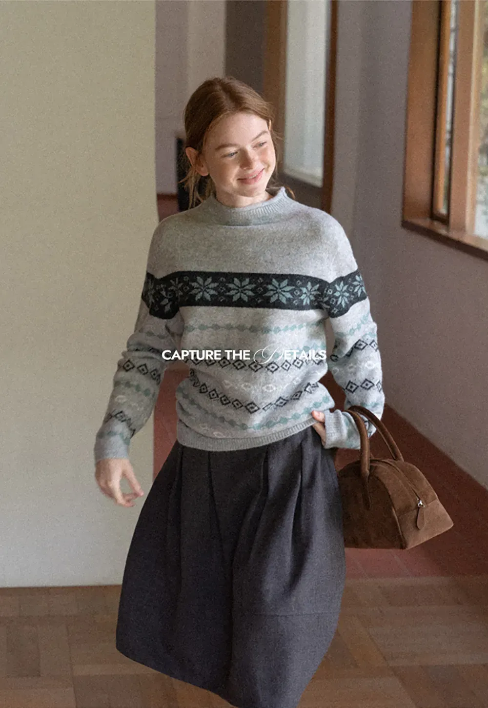 Fair Isle Patterned Half Turtleneck Knit Sweater
