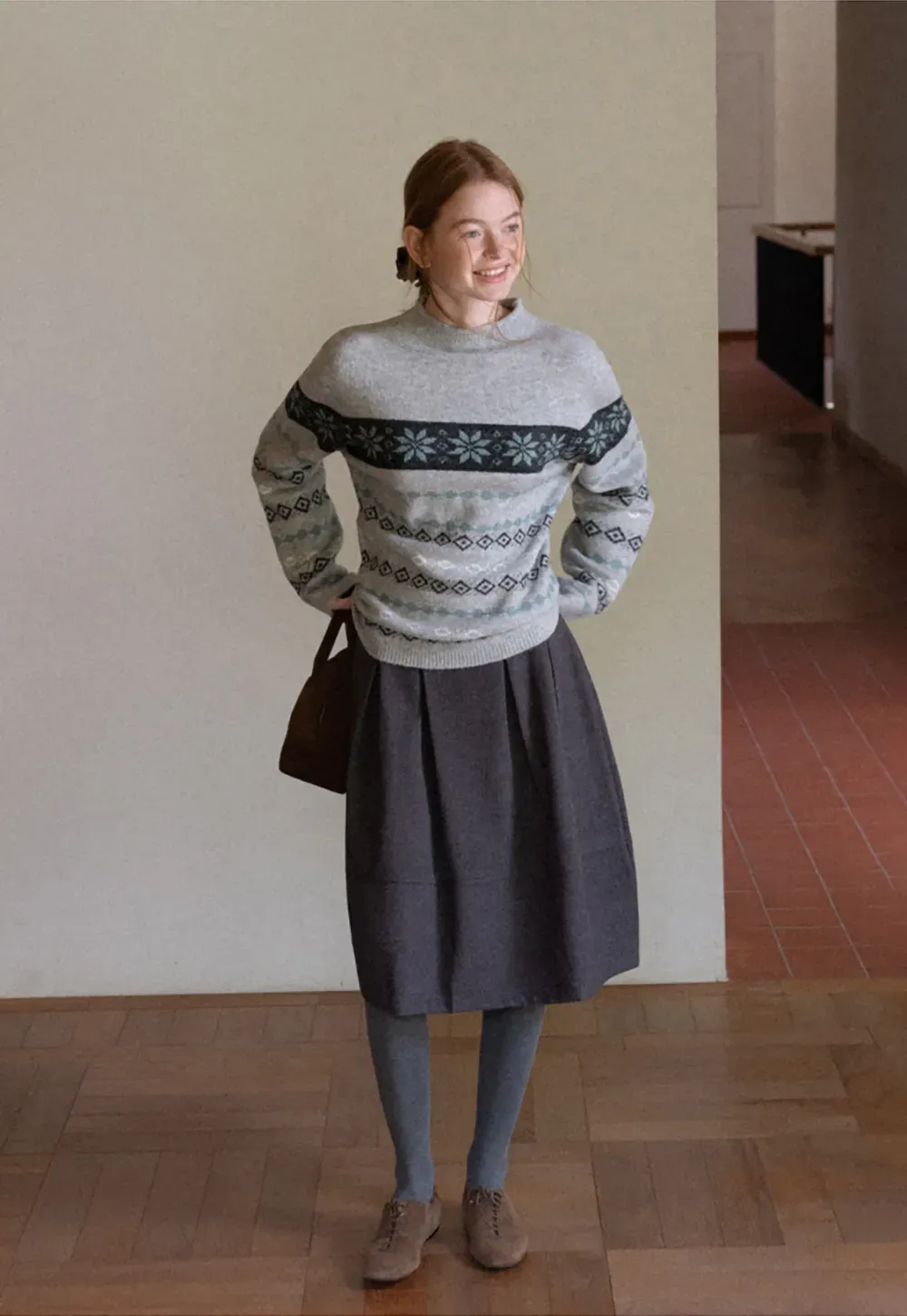 Fair Isle Patterned Half Turtleneck Knit Sweater