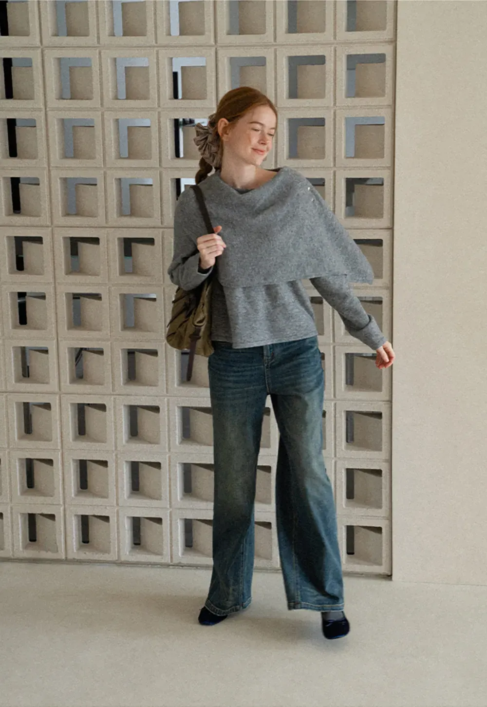 Asymmetrical Draped Cowl Neck Knit Sweater