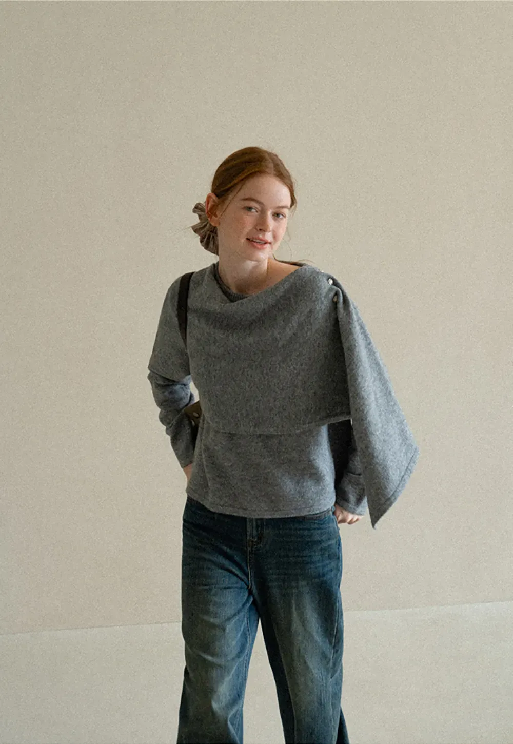 Asymmetrical Draped Cowl Neck Knit Sweater