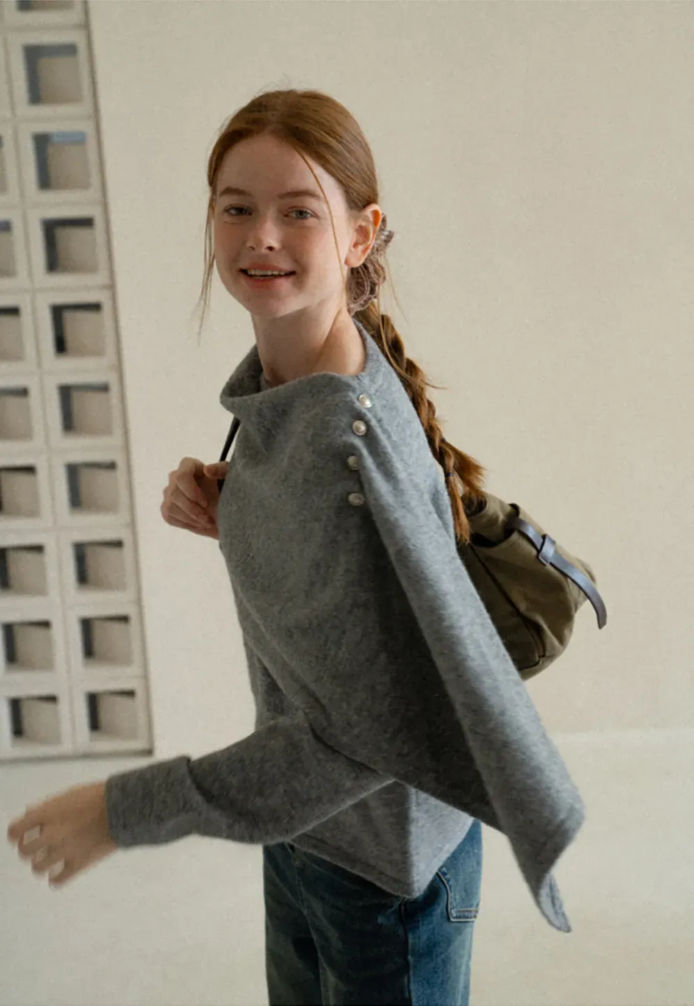 Asymmetrical Draped Cowl Neck Knit Sweater
