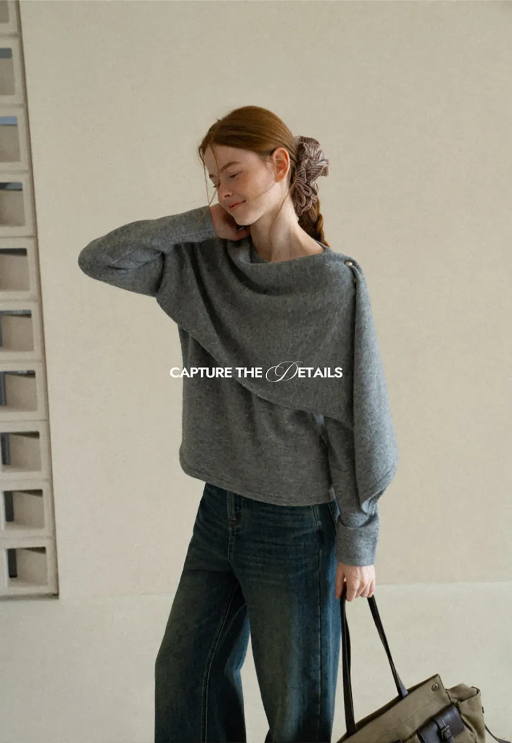 Asymmetrical Draped Cowl Neck Knit Sweater