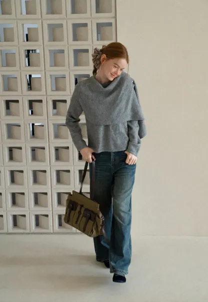 Asymmetrical Draped Cowl Neck Knit Sweater