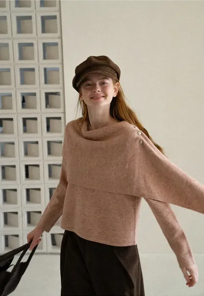 Asymmetrical Draped Cowl Neck Knit Sweater
