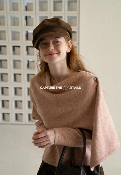 Asymmetrical Draped Cowl Neck Knit Sweater