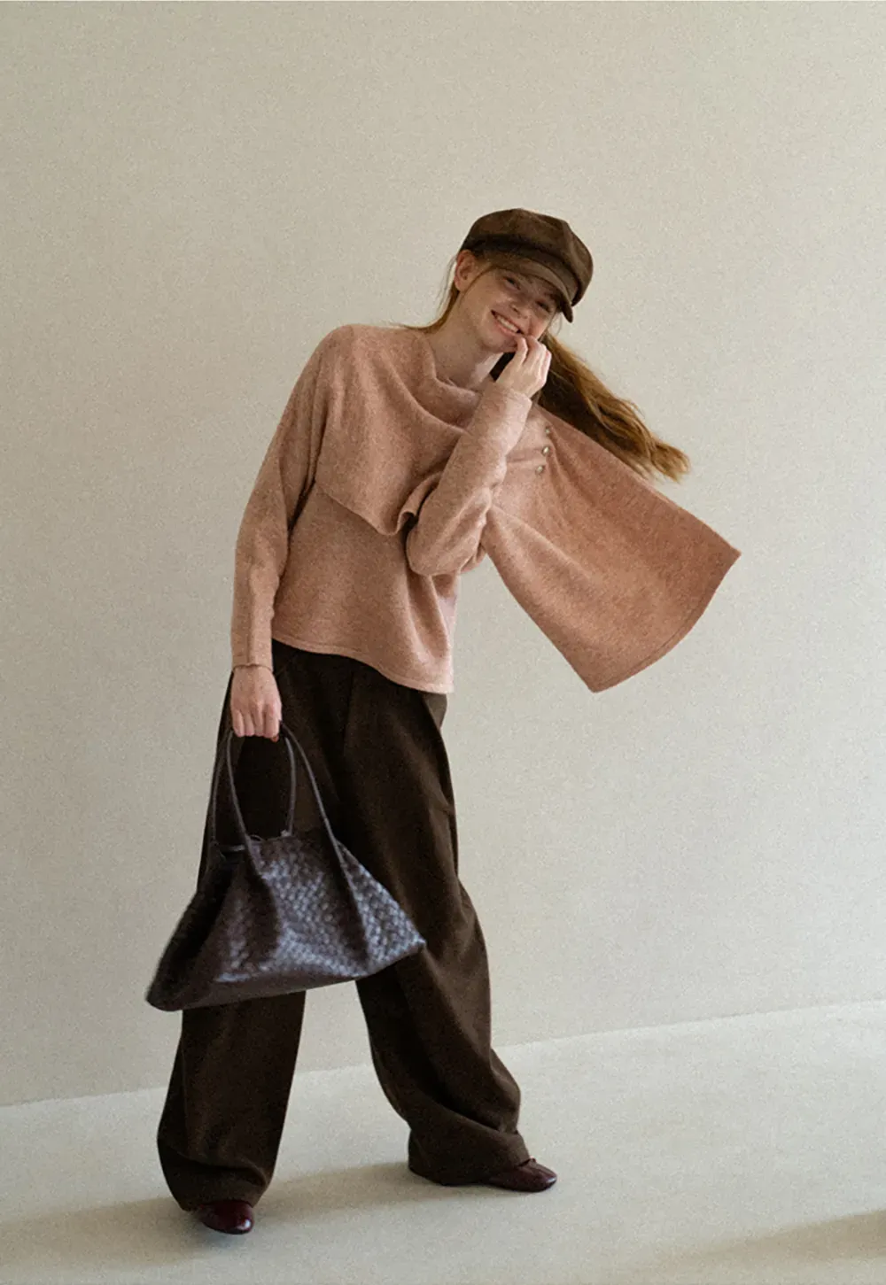 Asymmetrical Draped Cowl Neck Knit Sweater