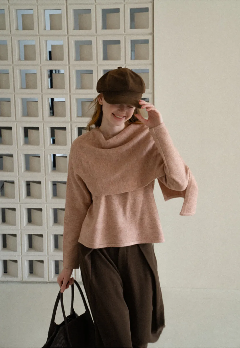 Asymmetrical Draped Cowl Neck Knit Sweater