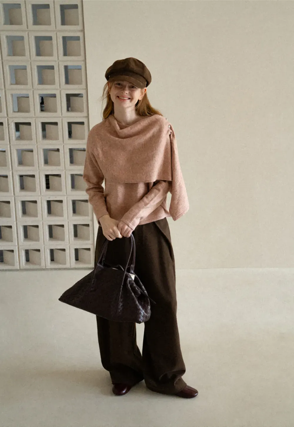 Asymmetrical Draped Cowl Neck Knit Sweater