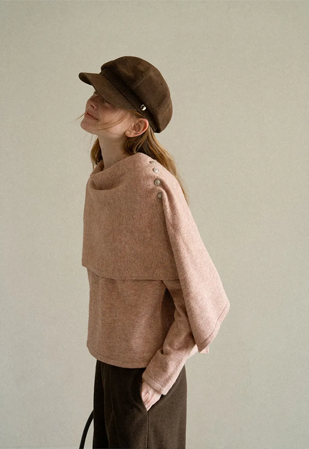 Asymmetrical Draped Cowl Neck Knit Sweater