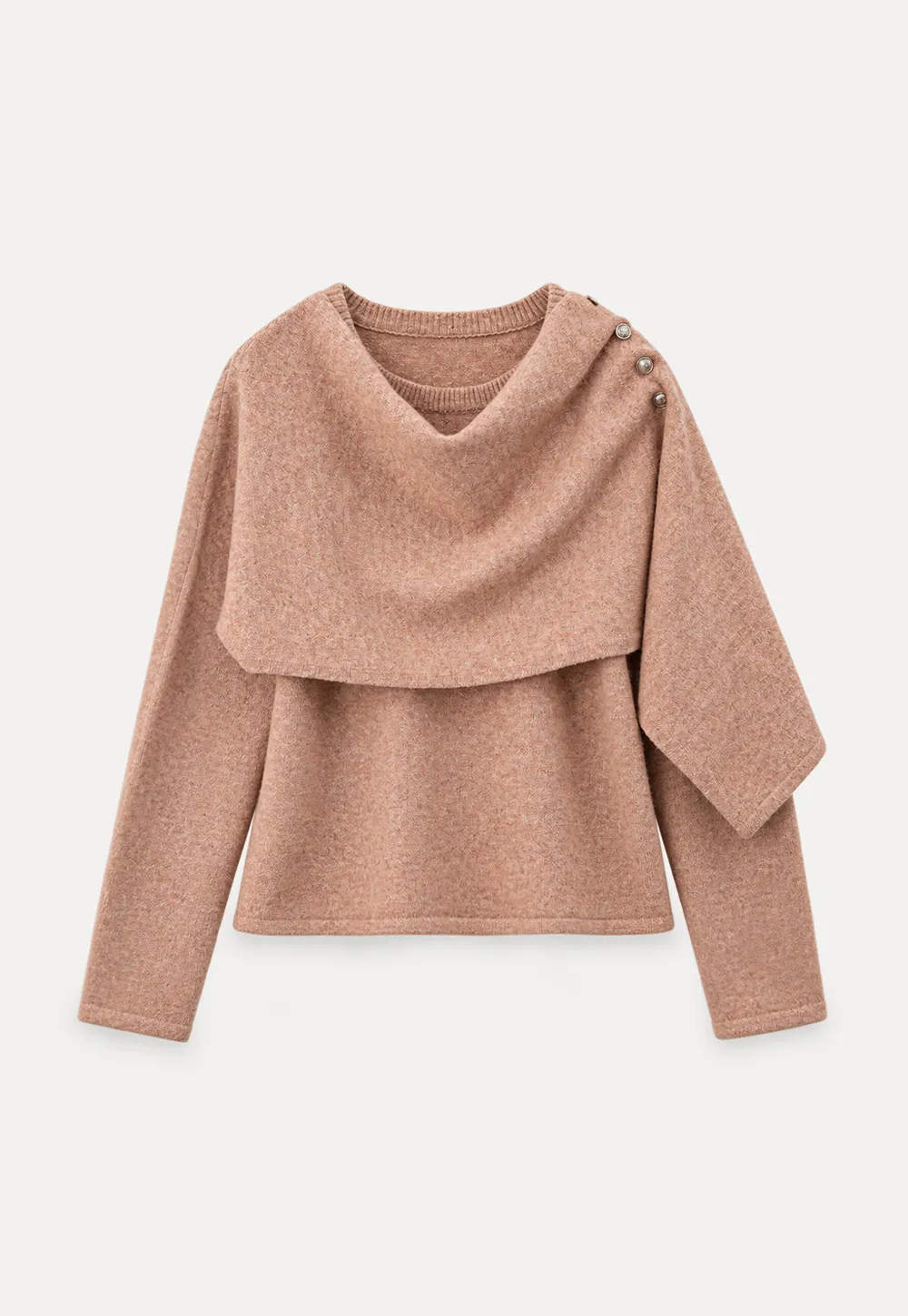 Asymmetrical Draped Cowl Neck Knit Sweater