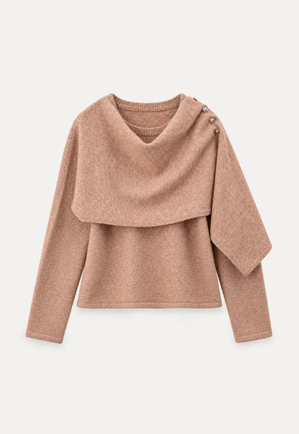 Asymmetrical Draped Cowl Neck Knit Sweater