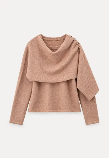 Asymmetrical Draped Cowl Neck Knit Sweater