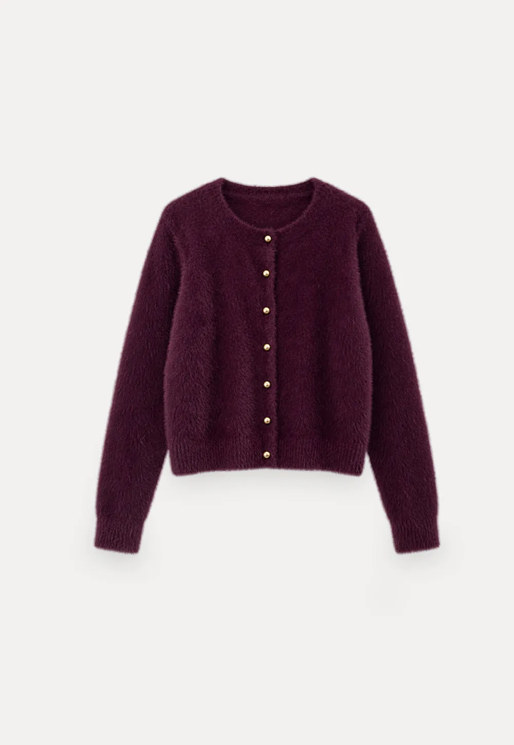 Fluffy Mohair Cardigan with Velvet Bow and Gold Buttons