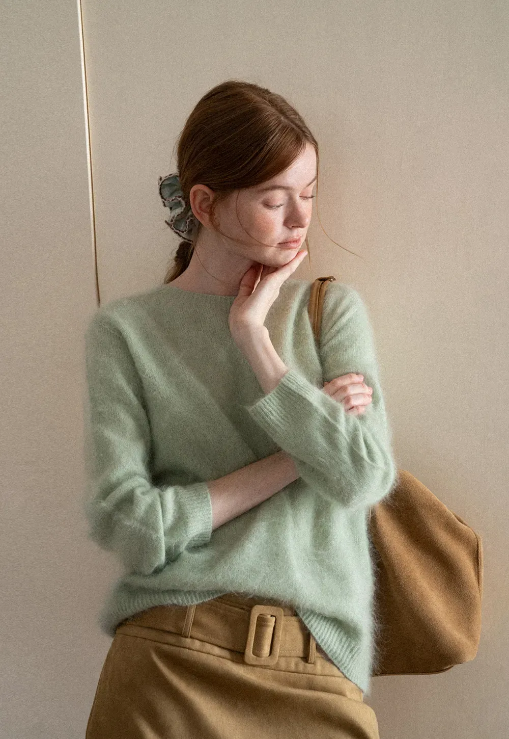 Soft Mohair Blend Crew Neck Long Sleeve Sweater