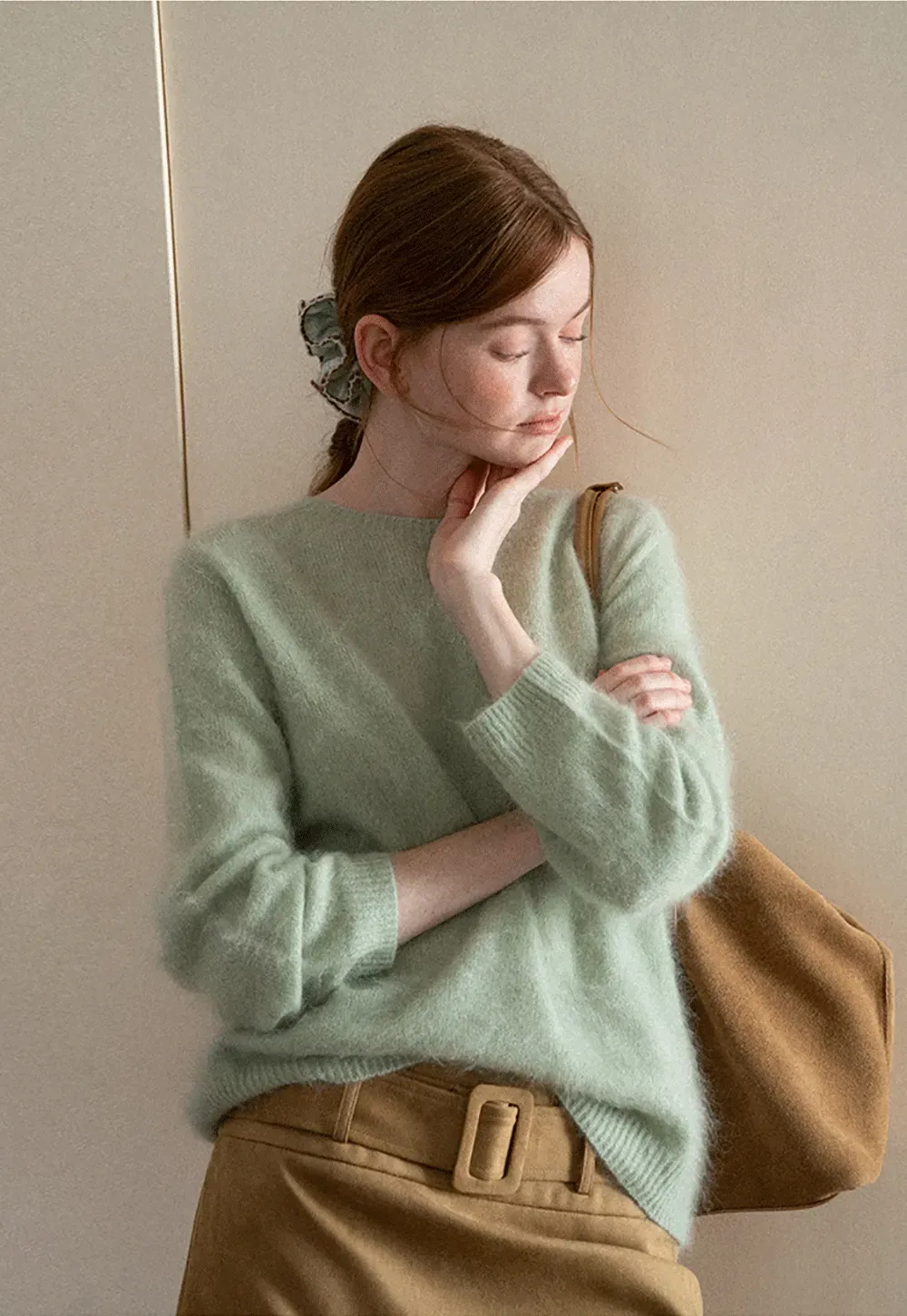 Soft Mohair Blend Crew Neck Long Sleeve Sweater