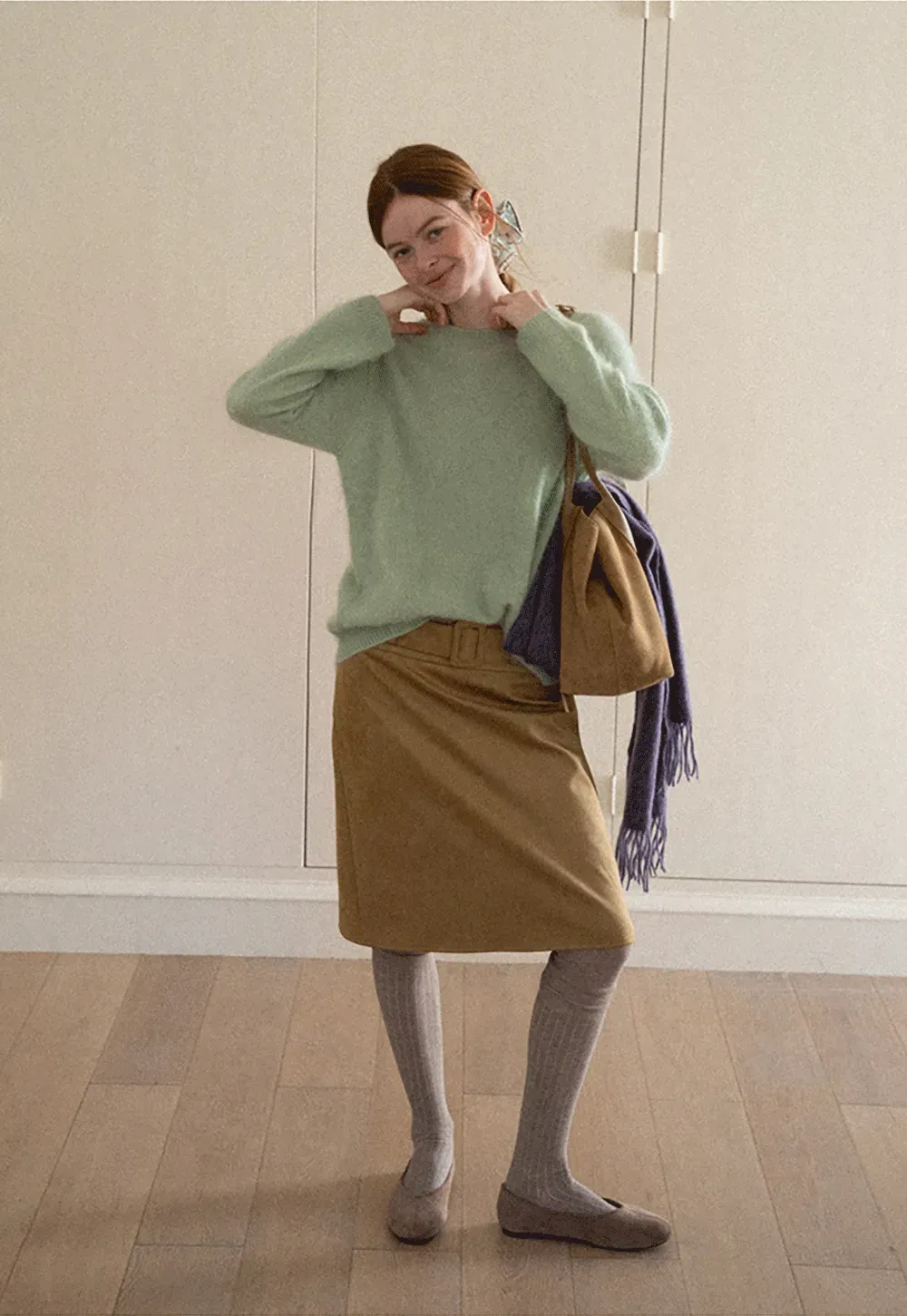 Soft Mohair Blend Crew Neck Long Sleeve Sweater