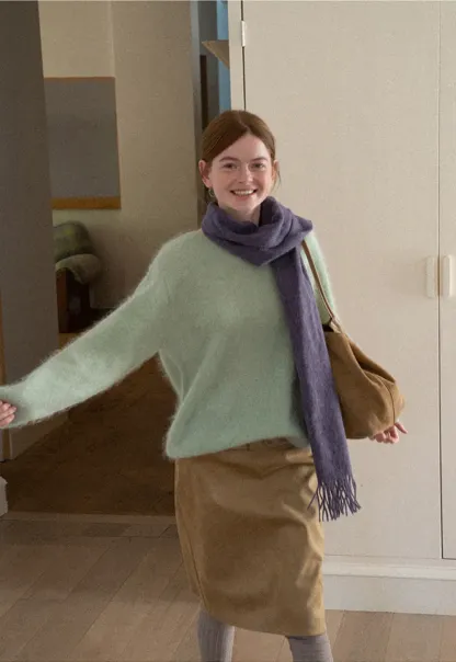 Soft Mohair Blend Crew Neck Long Sleeve Sweater