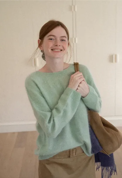 Soft Mohair Blend Crew Neck Long Sleeve Sweater