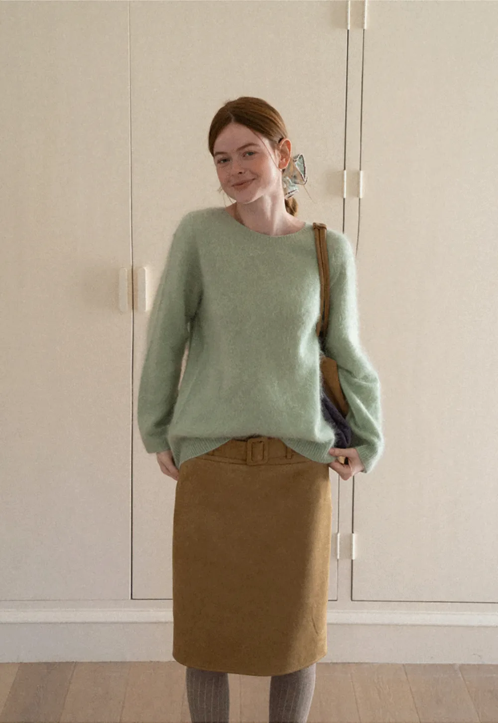 Soft Mohair Blend Crew Neck Long Sleeve Sweater