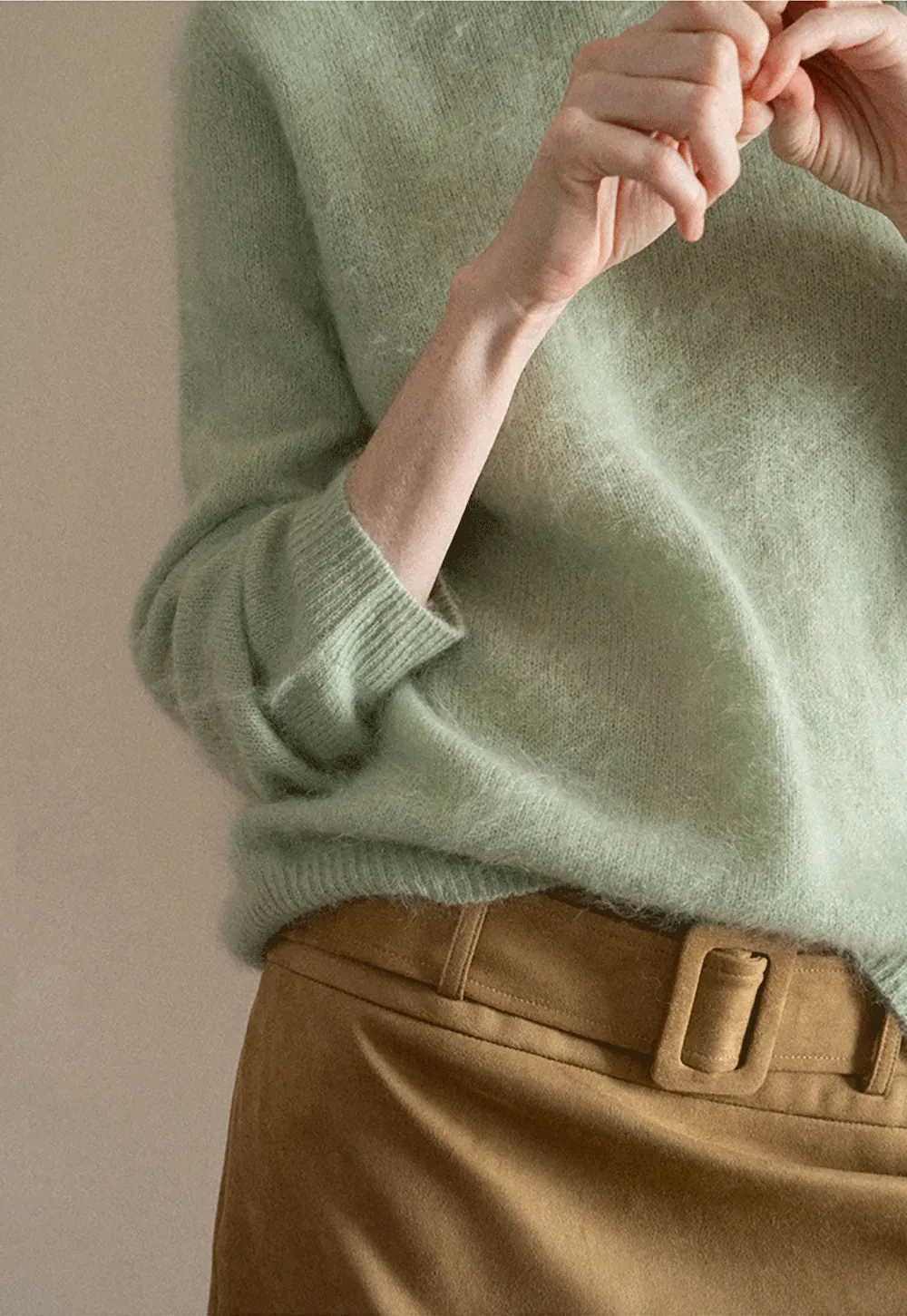 Soft Mohair Blend Crew Neck Long Sleeve Sweater