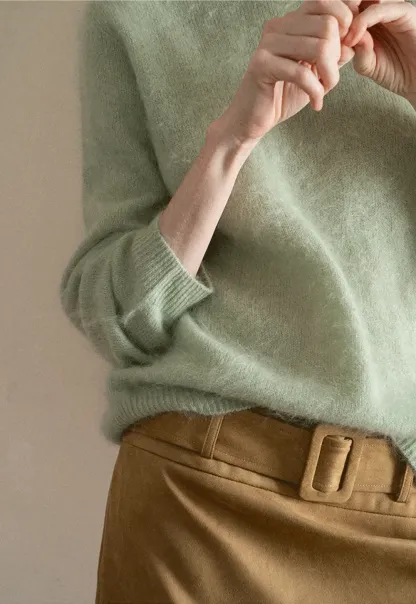 Soft Mohair Blend Crew Neck Long Sleeve Sweater