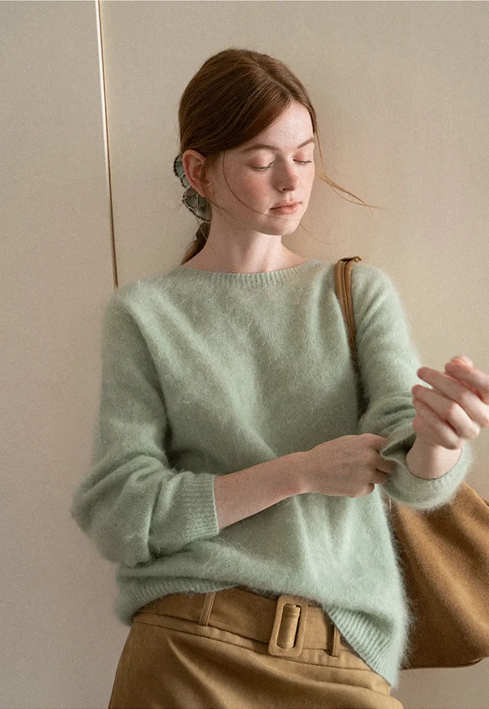 Soft Mohair Blend Crew Neck Long Sleeve Sweater