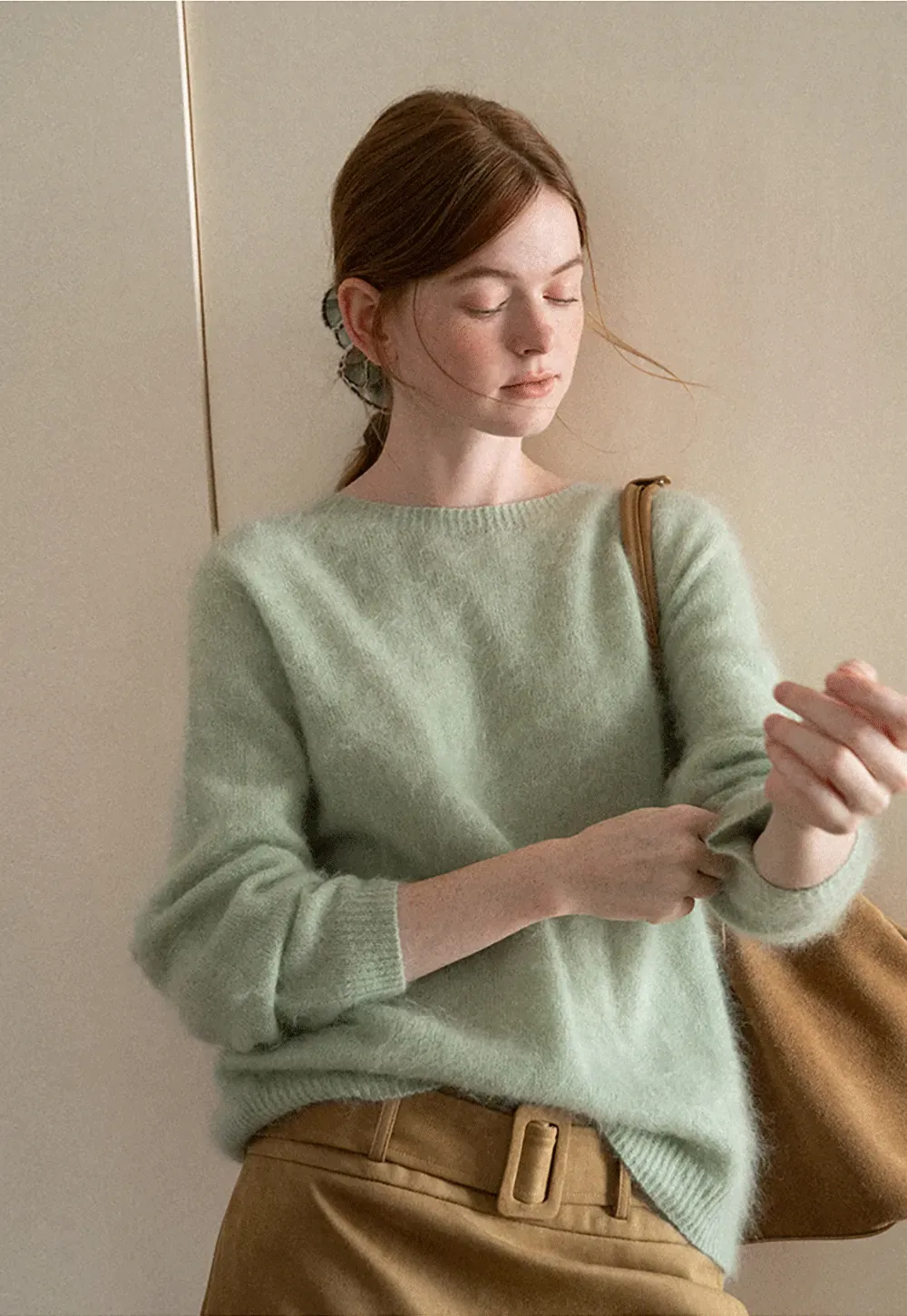 Soft Mohair Blend Crew Neck Long Sleeve Sweater