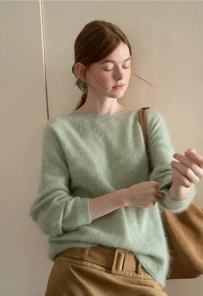 Soft Mohair Blend Crew Neck Long Sleeve Sweater