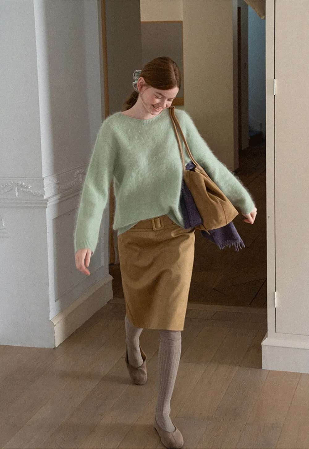 Soft Mohair Blend Crew Neck Long Sleeve Sweater