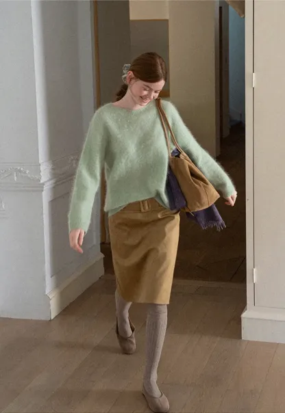 Soft Mohair Blend Crew Neck Long Sleeve Sweater