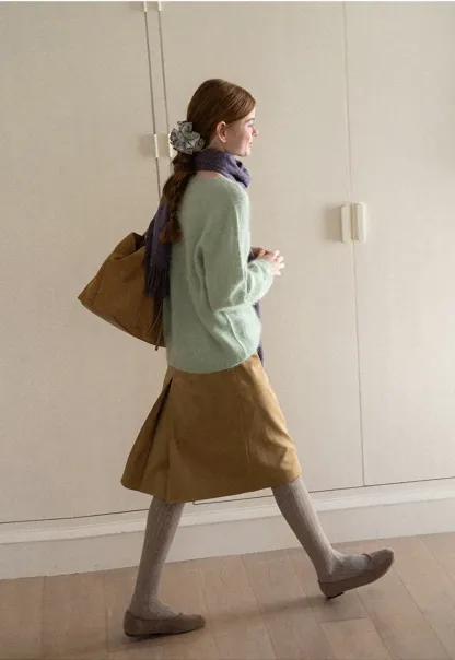 Soft Mohair Blend Crew Neck Long Sleeve Sweater
