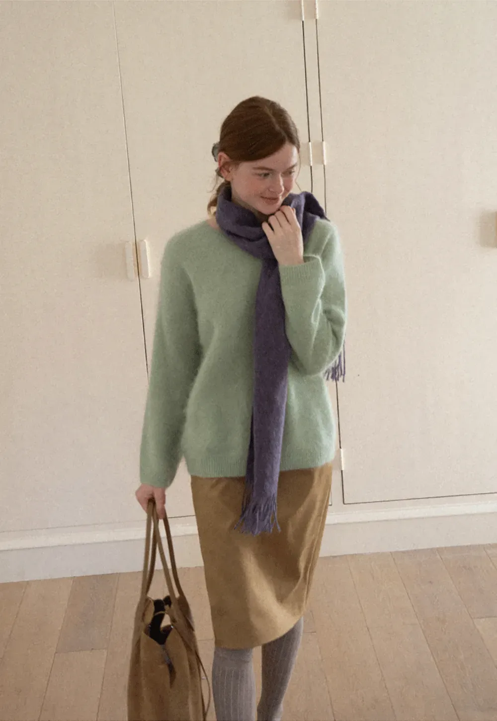 Soft Mohair Blend Crew Neck Long Sleeve Sweater